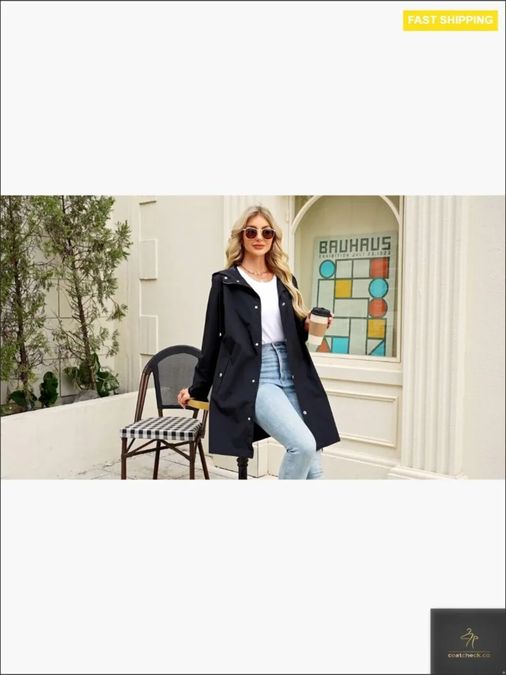 Long Packable Rain Jacket Waterproof Lightweight Windbreaker Hooded Trench Style